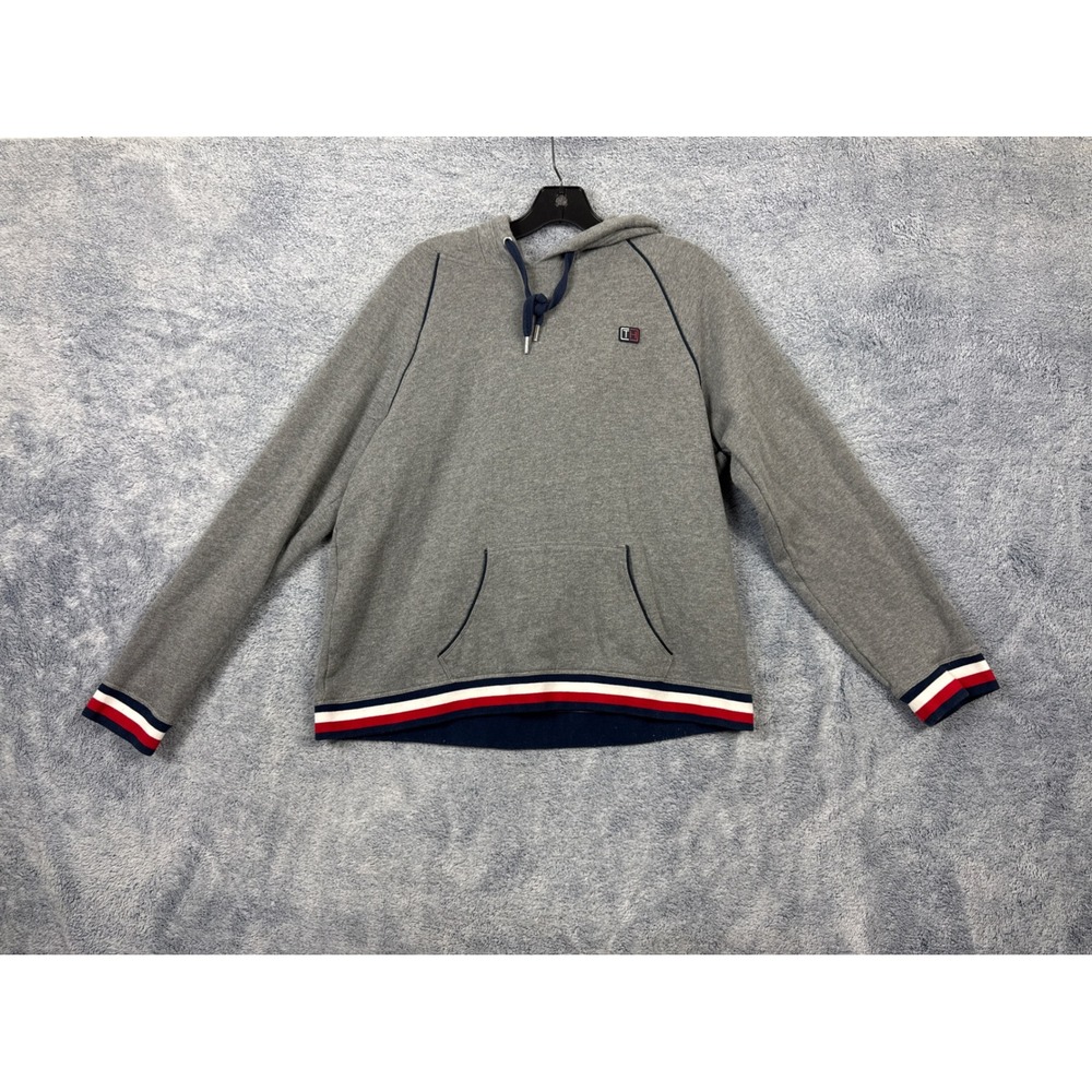 Tommy Hilfiger Sport Womens XL Gray Hoodie Striped Trim Raglan Activewear